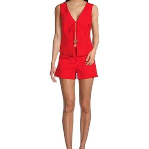 GB Gianni Bini Tie Front Linen Vest & Coordinating High Waist Shorts Size M NWT